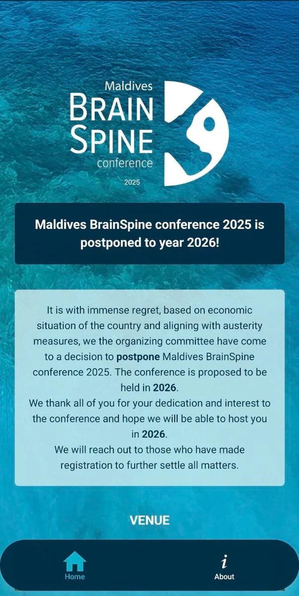 Maldives BrainSpine conference app — screenshot 1 of 2
